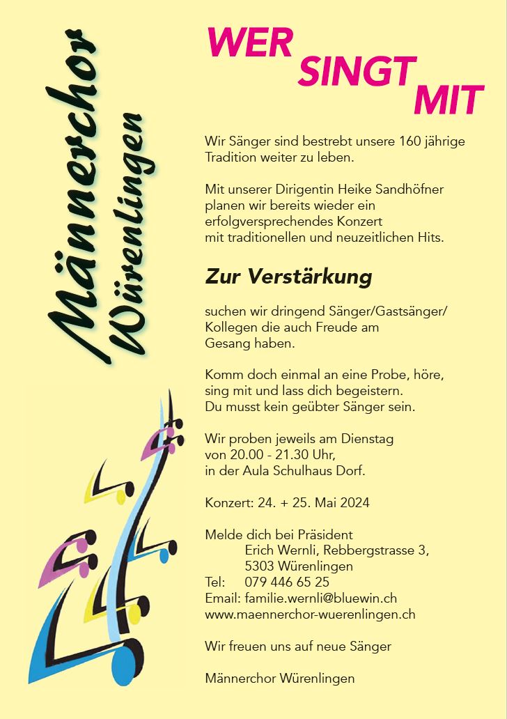 Wir suchen für unser Konzert - Verstärkung!